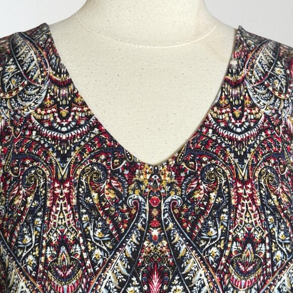 J. Jill Paisley Tunic Top Blouse Sz Large Cotton Modal Knit V Neck Long Sleeves - Picture 7 of 14